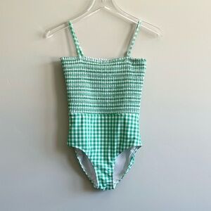 Old Navy Girl’s One Piece Swimsuit Gingham Green White Size XL